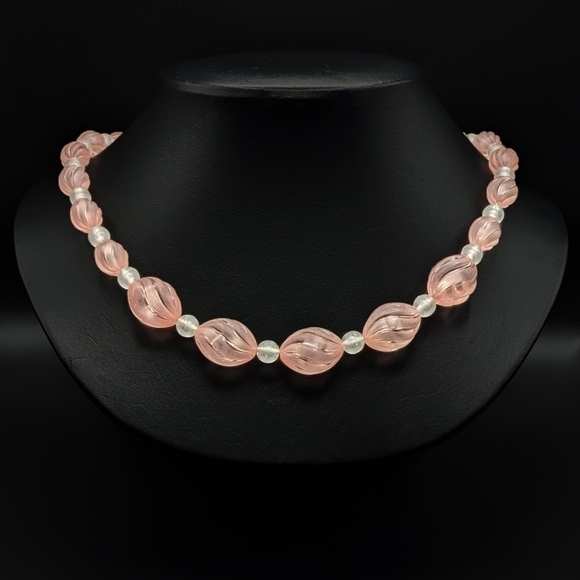Vintage Bubblegum Pink Twisted Bead Necklace - Picture 1 of 7